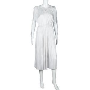 ULLA JOHNSON White Alessa Crew Neck Sleeve Less Pleated Midi Dress Size S